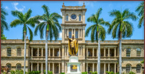 King Kamehameha Statue in downtown Honolulu, Hawaii.