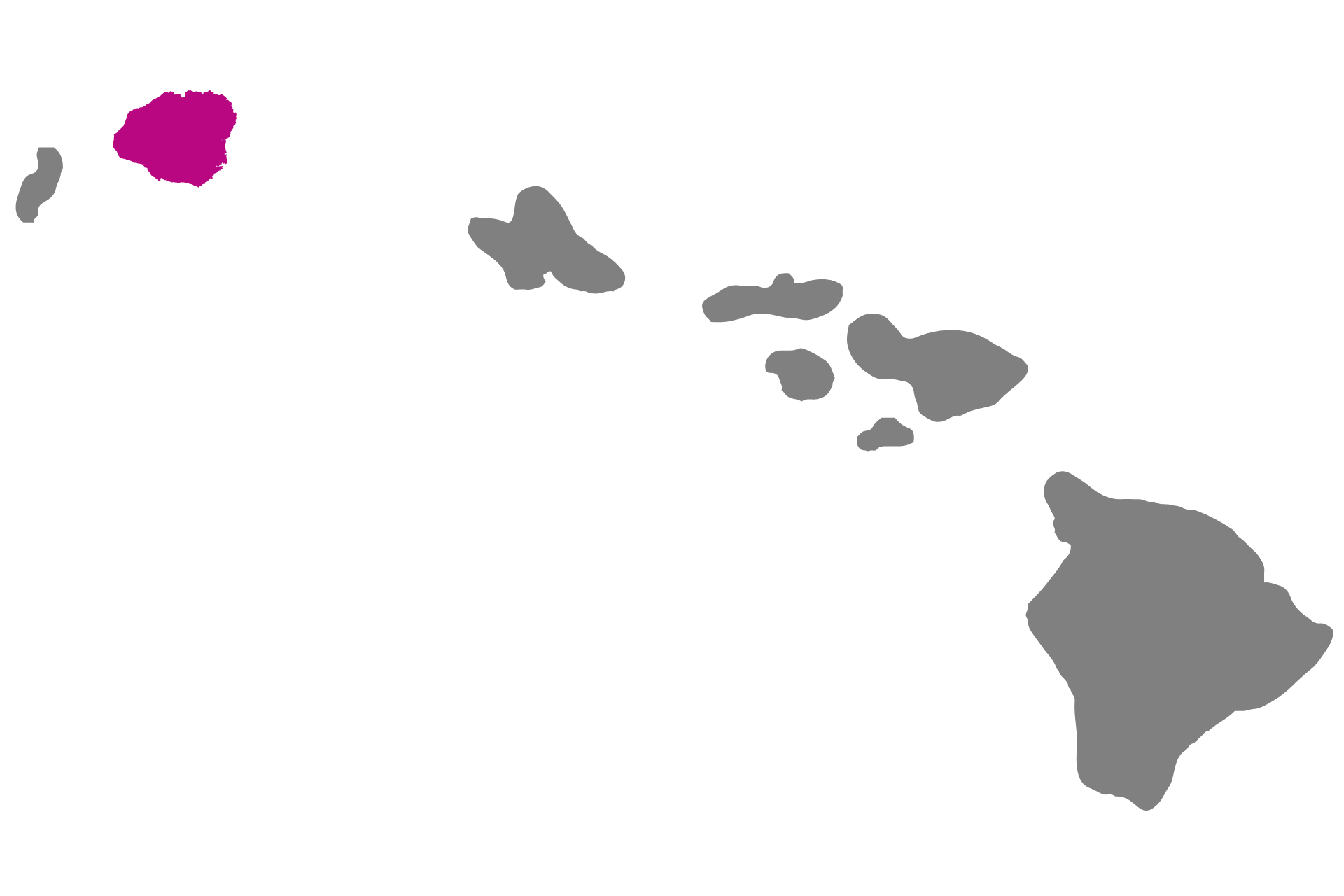Map of Hawaiian Islands with Kauai highlighted pink