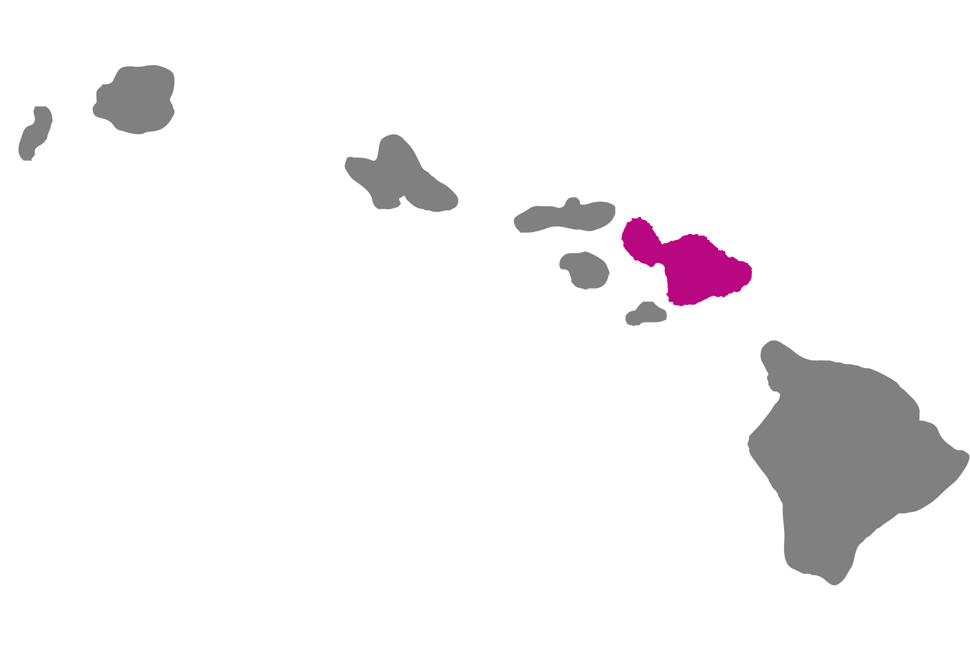 Map of Hawaiian Islands with Maui highlighted pink