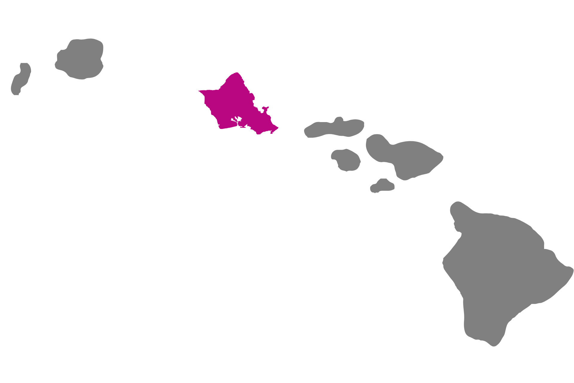 Map of Hawaiian Islands with Oahu highlighted in pink