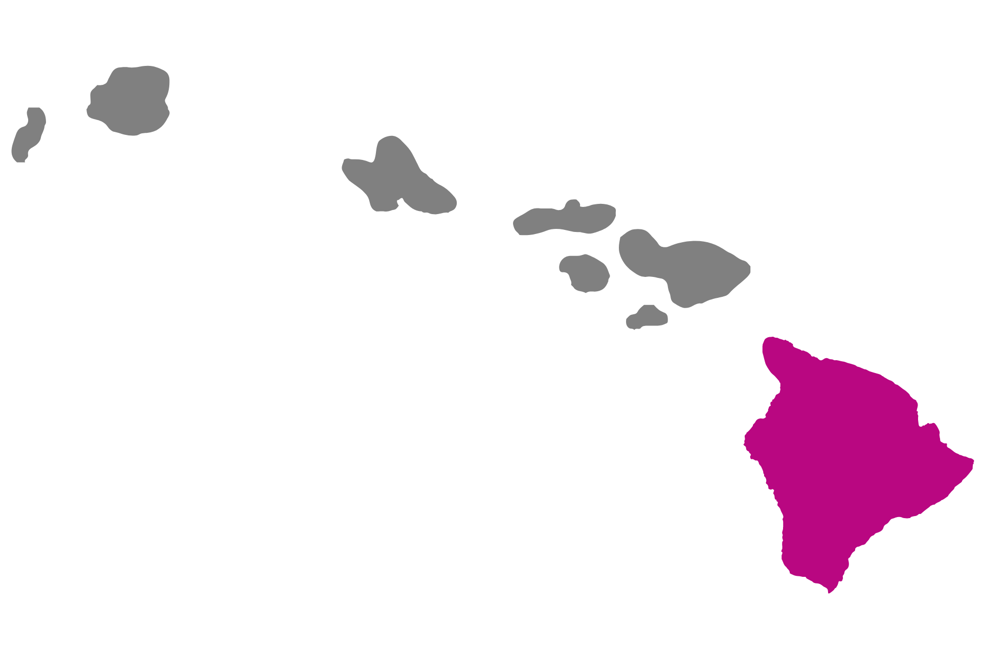 Map of the Hawaiian Islands with the Big Island highlighted in pink