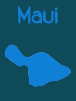Maui Island map icon in blue with Maui written above in blue