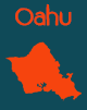 Oahu Island map icon in red with Oahu written above in red