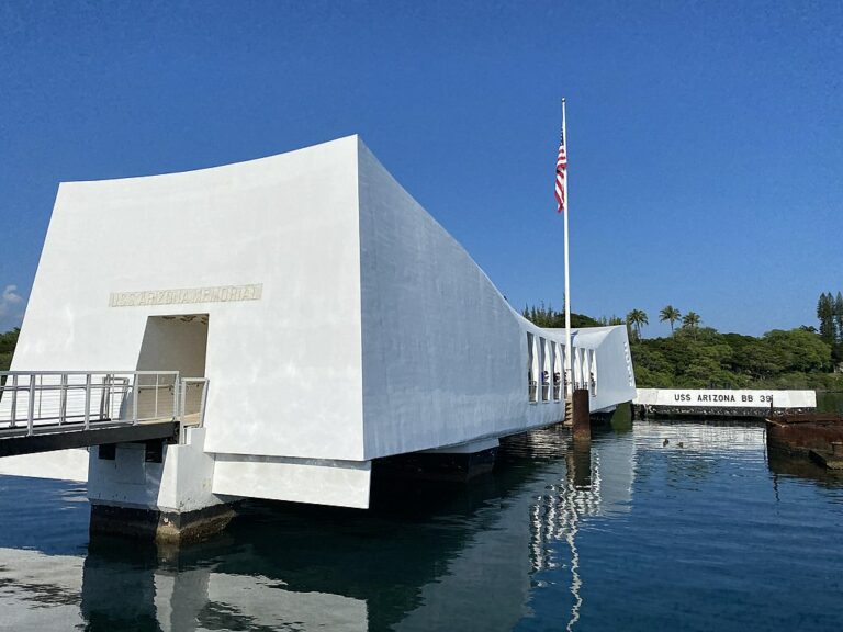 The USS Arizona Memorial, the primary stop on any of the Maui Pearl Harbor tours.