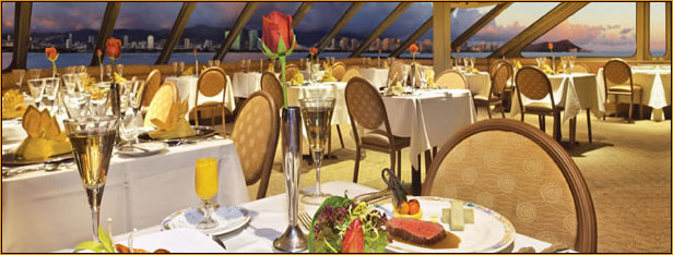 One of the four dining rooms aboard the Star of Honolulu dinner cruise, Oahu.