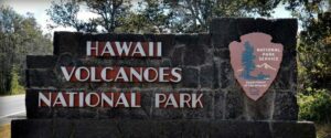 Entrance to Hawaii Volcanoes National Park on the Big Island of Hawaii