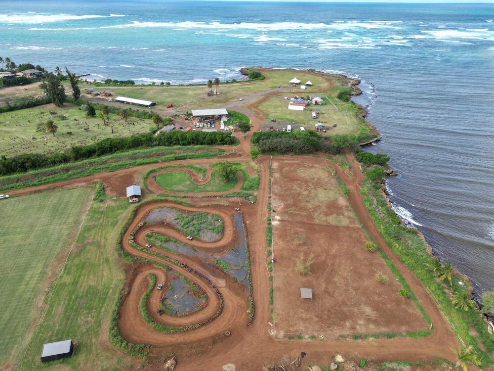 Aerial view of North Shore Stables ATV/Horseback trails on the island of Oahu, Hawaii.