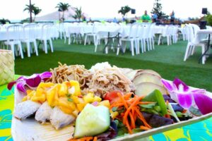 Dining tables ready for the feast at Aloha Kai Luau at Sea Life Park, Oahu.