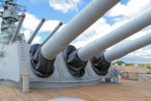 USS Missouri deck guns at rest.