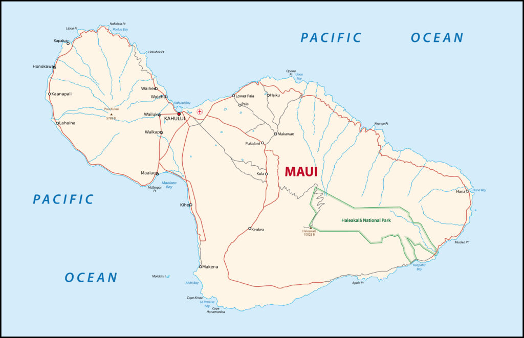 Road map of the island of Maui.