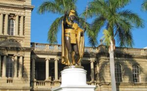 King Kamehameha statue at Iolani Palace in Honolulu, Hawaii.